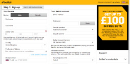 Registration procces at Betfair