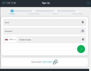 Sign up steps at BetVictor