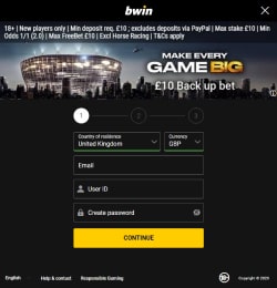 Sign up steps at bwin