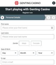 Registration form at GentingBet